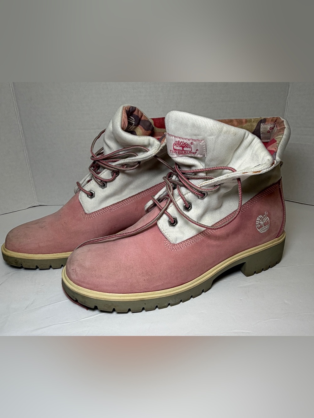 Timberland Women's y2k Pink Fold-Down Leather Boots